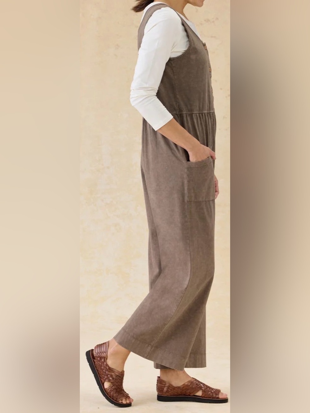 Coldwater Creek Sleeveless Button-Front Jumpsuit in Taupe - Picture 3 of 5